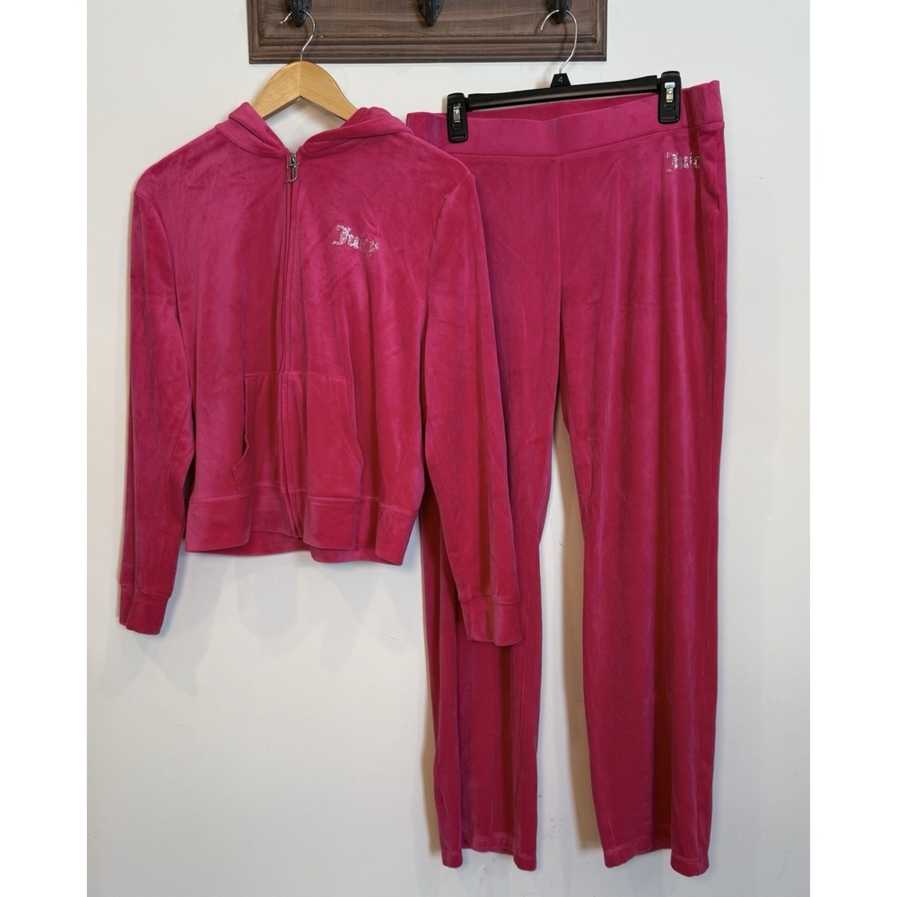 Juicy Couture Vintage Y2K Velvet Velour Hot Pink Track Suit  Women's Size L